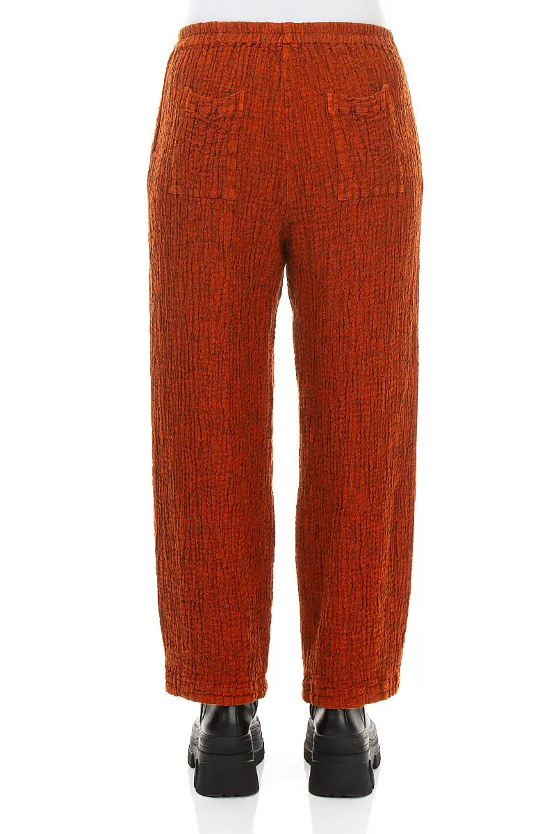 Back Pockets Burnt Orange Textured Linen Trousers 2