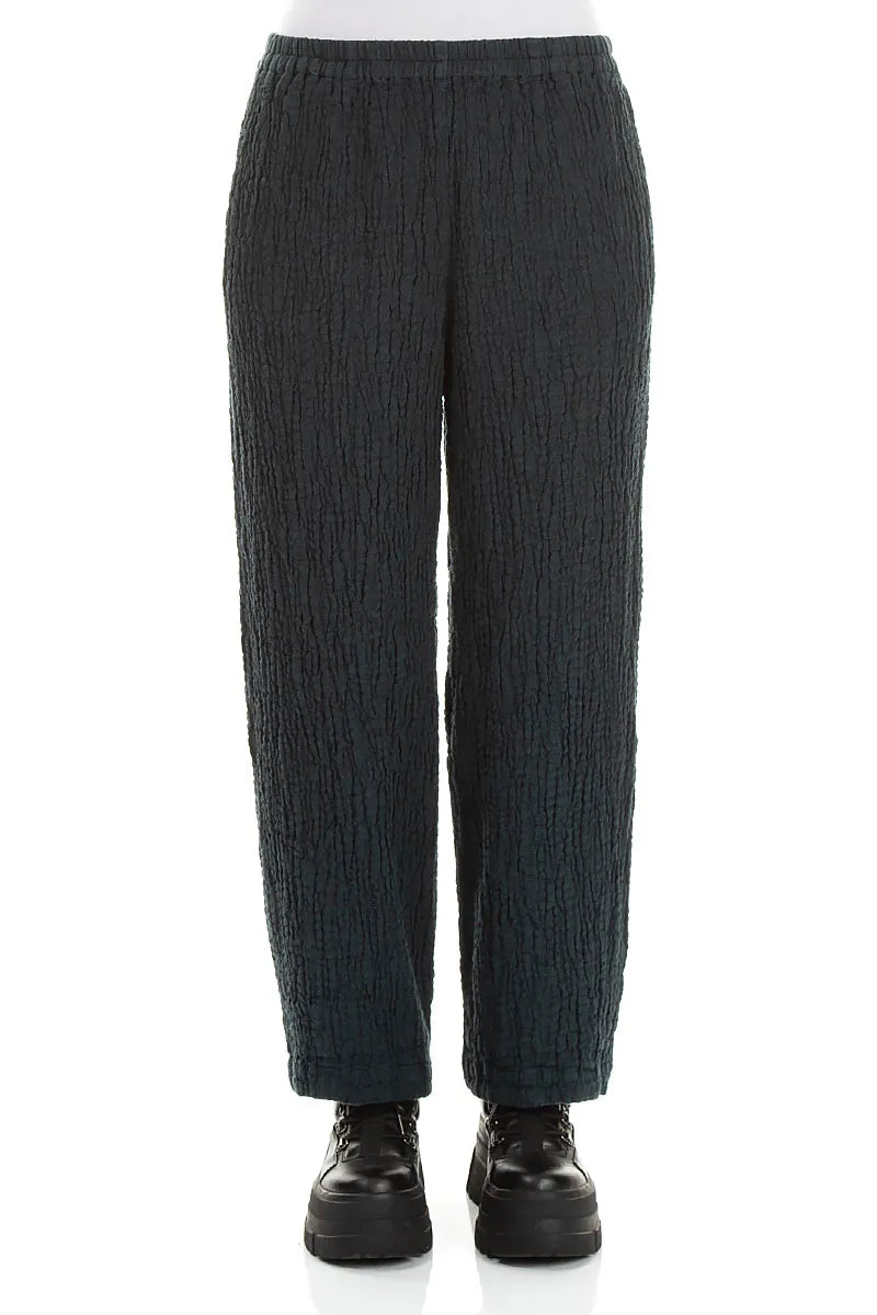 Back Pockets Deep Turquoise Textured Linen Trousers 1