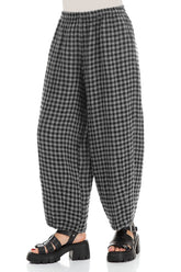 Back Pockets Grey Check Linen Trousers 3
