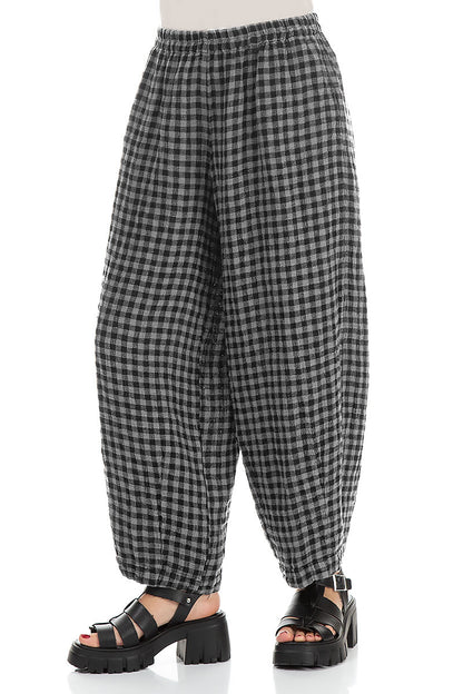 Back Pockets Grey Check Linen Trousers 3