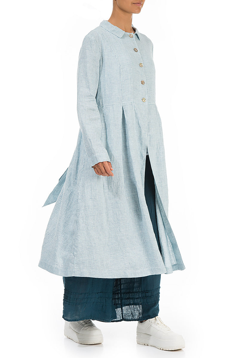 Back Tie Blue Check Linen Jacket 4