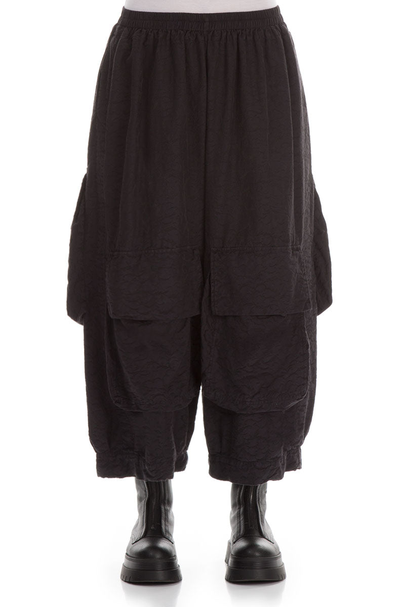 Baggy Ornamented Black Silk Cotton Trousers
