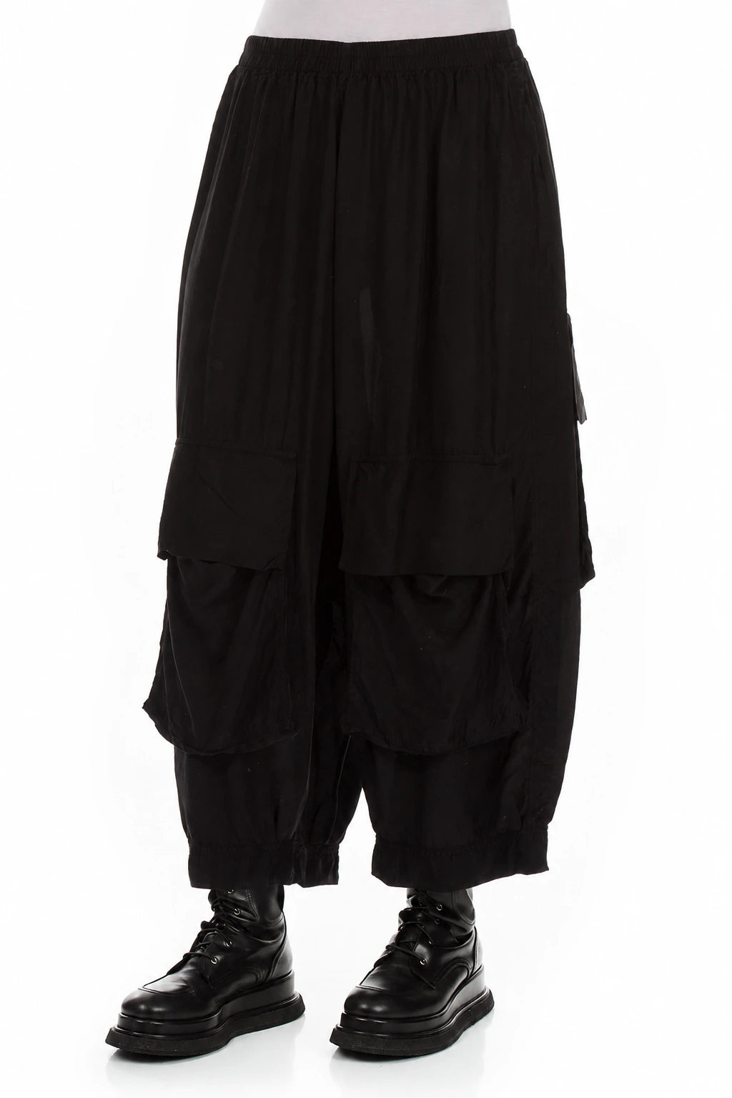 Baggy Pockets Black Silk Bamboo Trousers