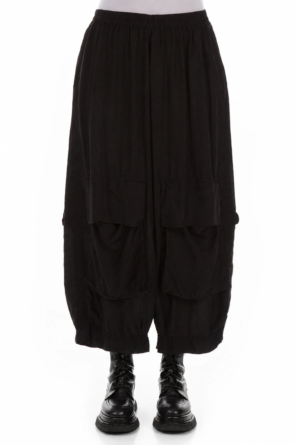 Baggy Pockets Black Silk Bamboo Trousers