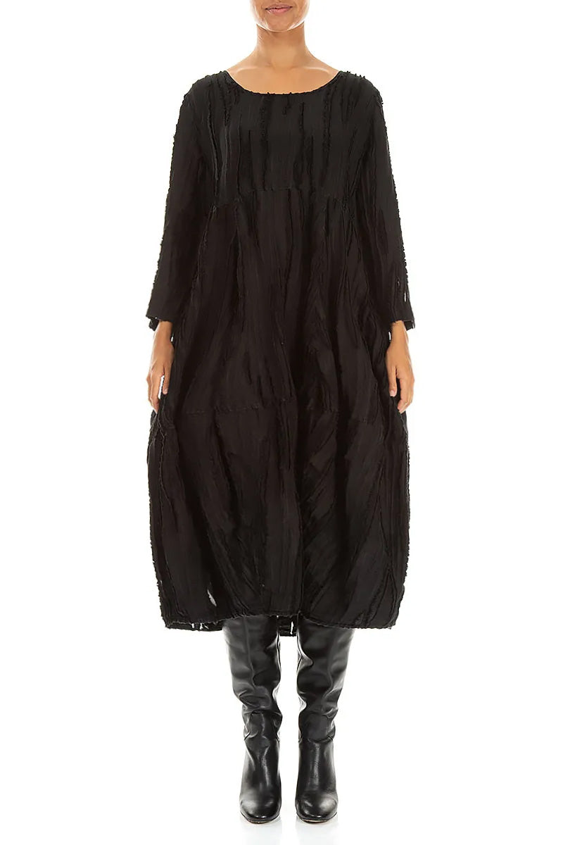 Balloon Black Fray Weave Dress