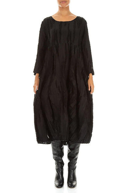 Balloon Black Fray Weave Dress
