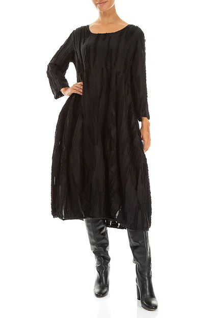 Balloon Black Fray Weave Dress