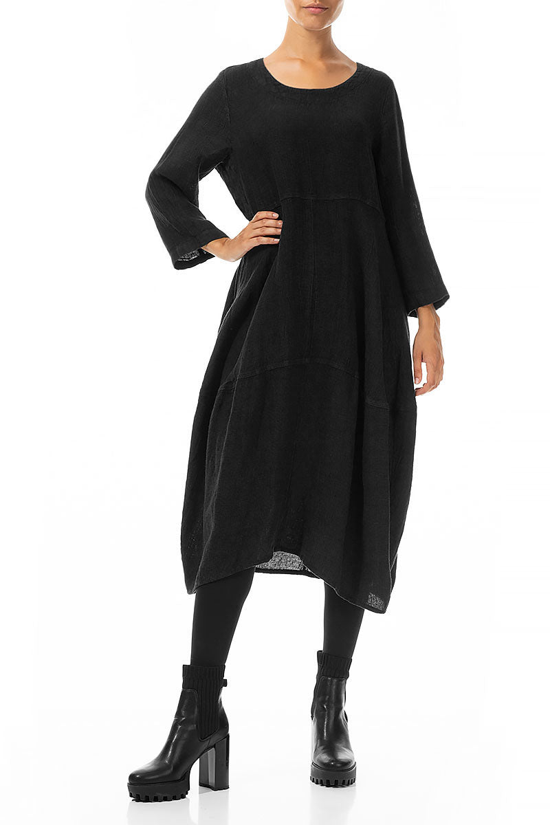 Balloon Black Mélange Linen Dress 4