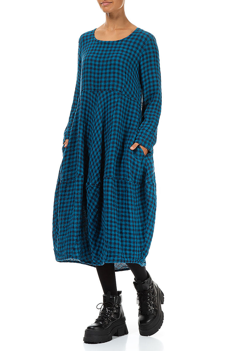 Balloon Blue Check Linen Dress 3