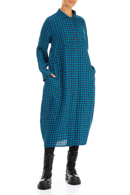 Balloon Blue Check Linen Jacket Dress 4