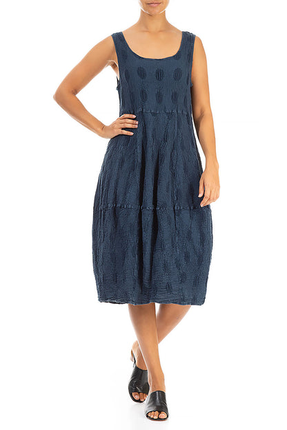 Balloon Bubbles Dark Blue Linen Dress 3
