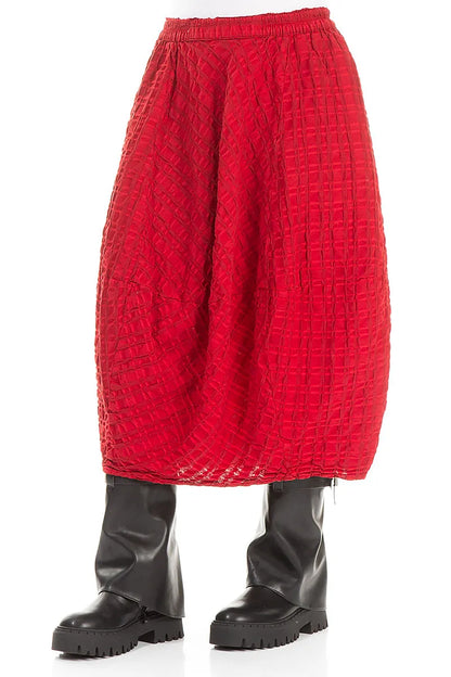 Balloon Cherry Red Checkered Linen Cotton Skirt 3