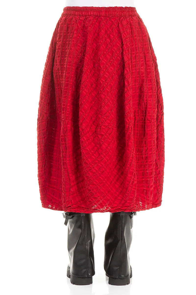 Balloon Cherry Red Checkered Linen Cotton Skirt 2
