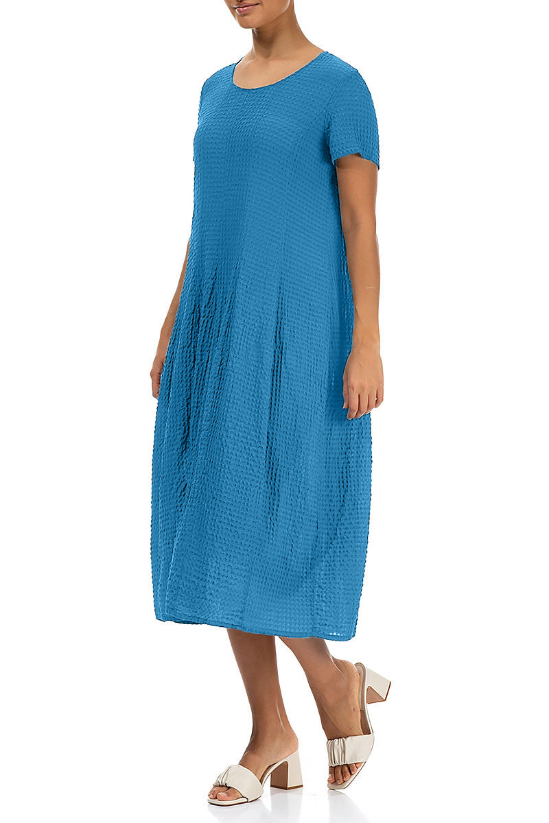 Balloon Cobalt Blue Textured Silk Dress 3