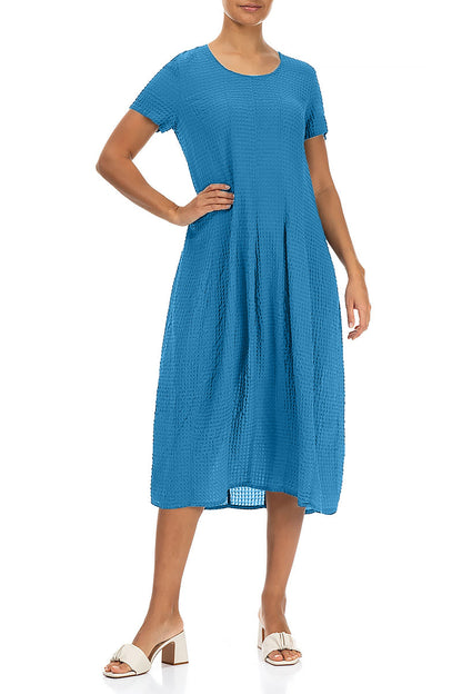 Balloon Cobalt Blue Textured Silk Dress 4