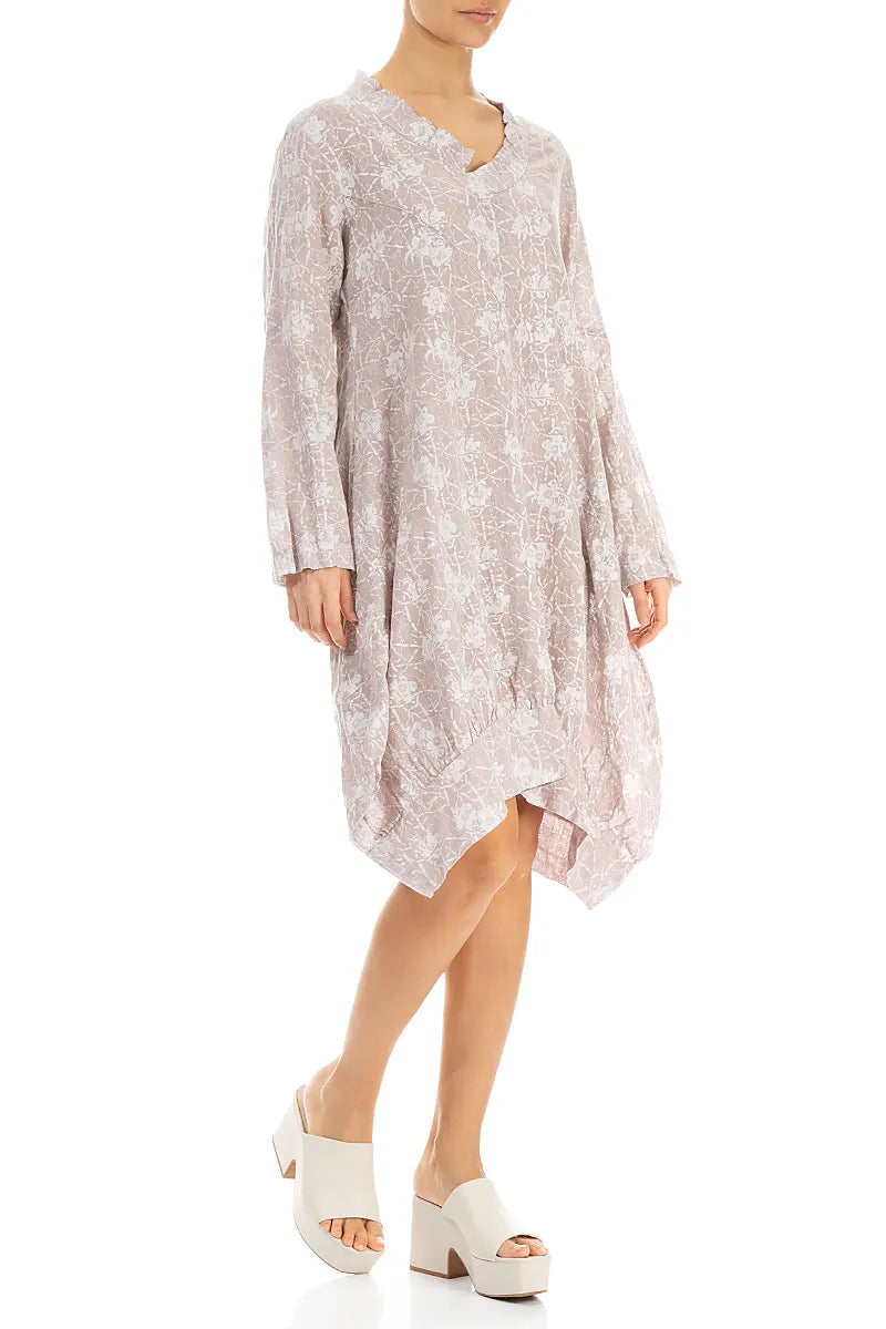 Balloon Cream Patterned Flowers Linen Tunic 3