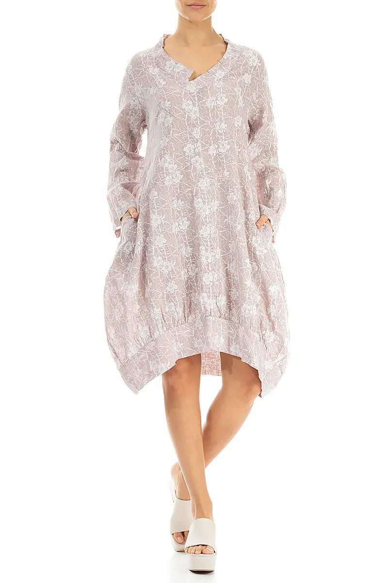 Balloon Cream Patterned Flowers Linen Tunic 4