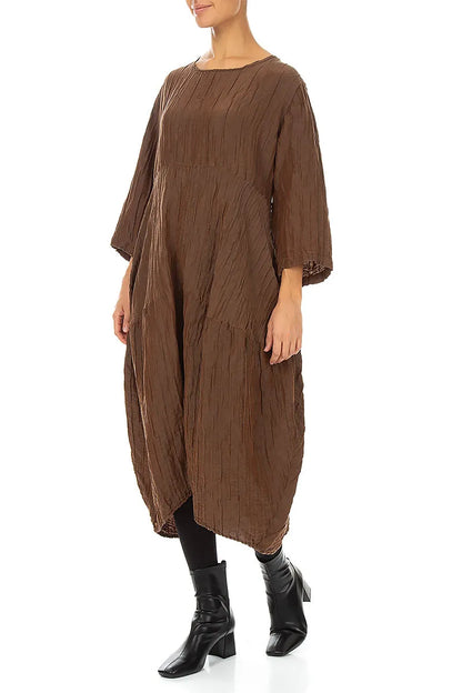Balloon Crinkled Aged Copper Silk Linen Dress 3
