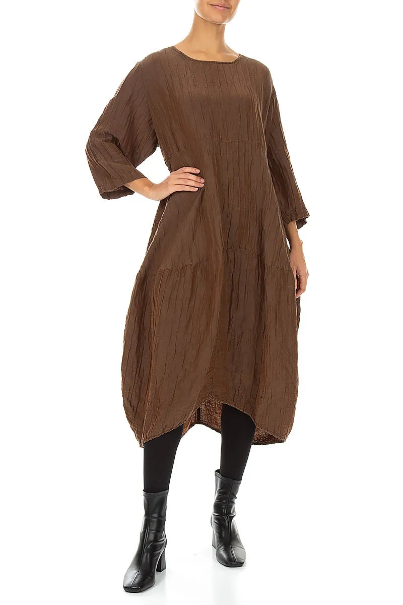 Balloon Crinkled Aged Copper Silk Linen Dress 4