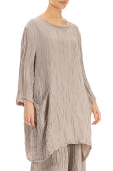 Balloon Beige Crinkled Silk Linen Tunic 3