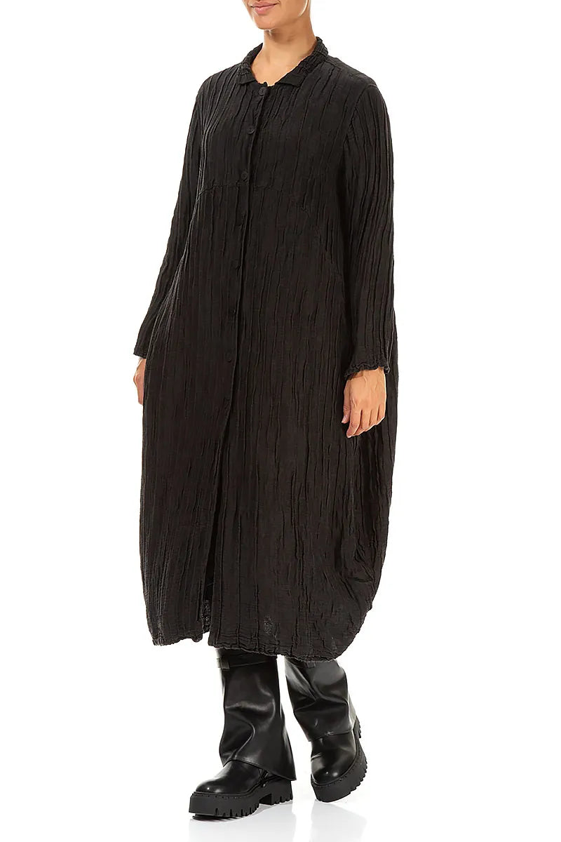 Balloon Crinkled Black Silk Linen Jacket 3
