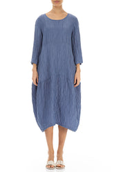Balloon Crinkled Blue Nova Silk Linen Dress 1