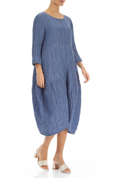 Balloon Crinkled Blue Nova Silk Linen Dress 3