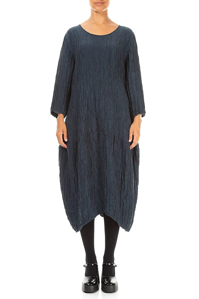 Ballonkleid aus Crinkle-Anthrazit-Seide und Leinen