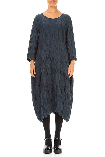 Ballonkleid aus Crinkle-Anthrazit-Seide und Leinen