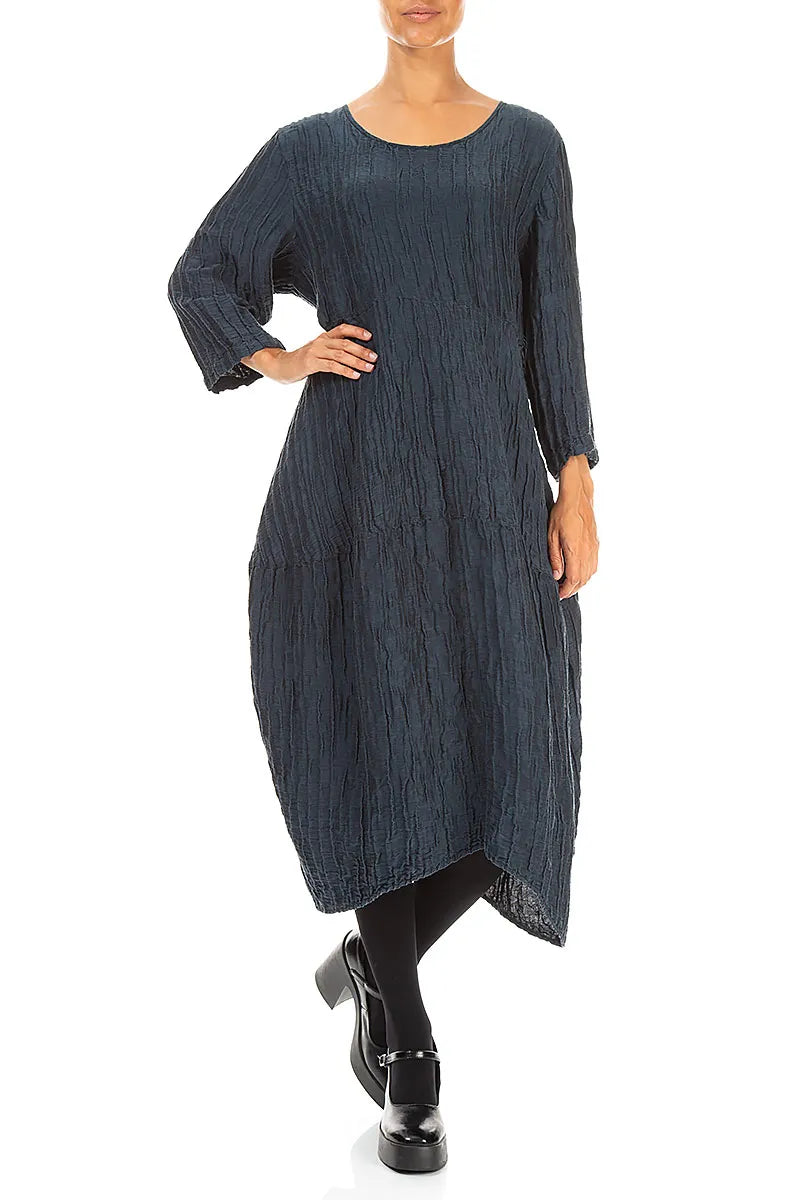 Ballonkleid aus Crinkle-Anthrazit-Seide und Leinen