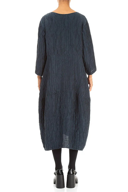 Ballonkleid aus Crinkle-Anthrazit-Seide und Leinen