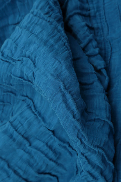 Balloon Crinkled Cobalt Blue Silk Linen Dress