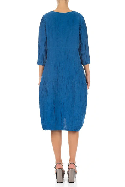 Balloon Crinkled Cobalt Blue Silk Linen Dress