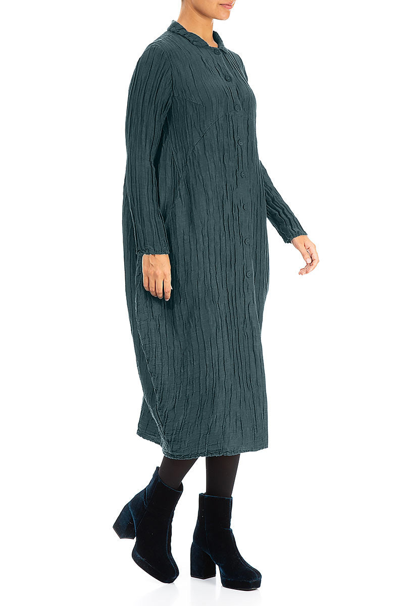 Balloon Crinkled Deep Turquoise Silk Linen Jacket 3