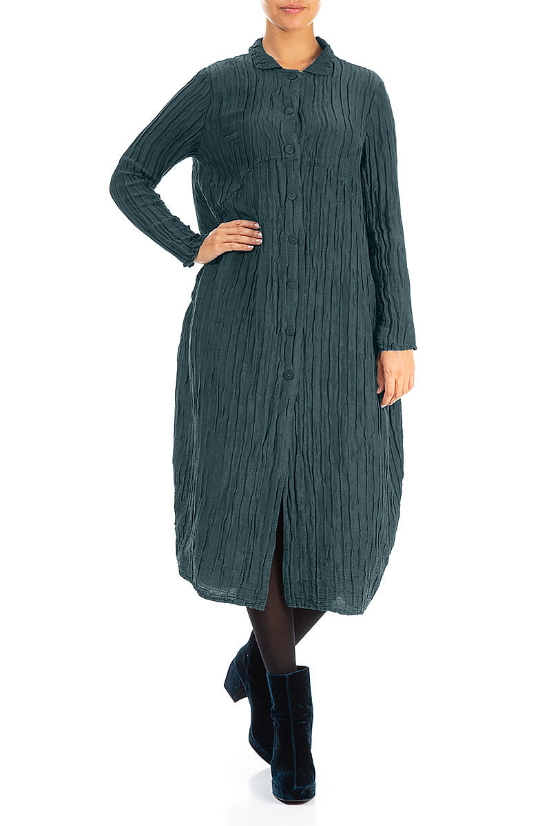 Balloon Crinkled Deep Turquoise Silk Linen Jacket 4