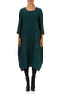 Balloon Crinkled Emerald Silk Linen Dress 1