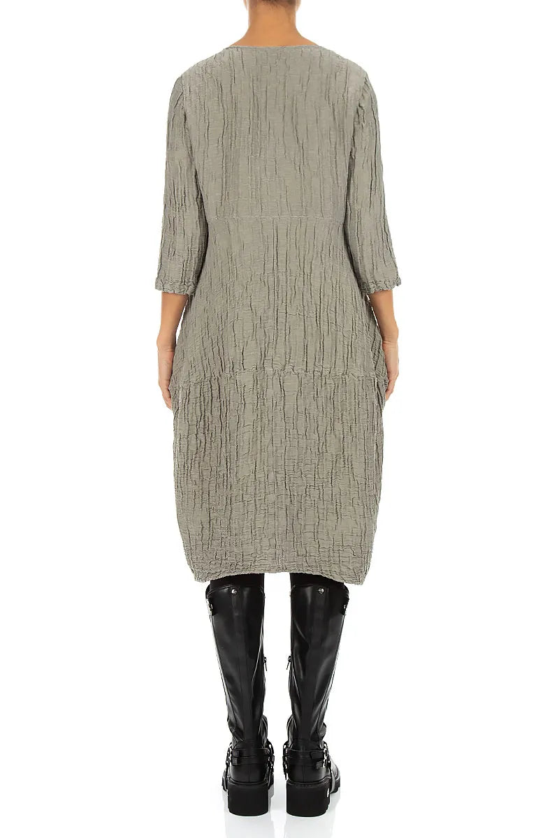 Balloon Crinkled Olive Grey Silk Linen Dress 2