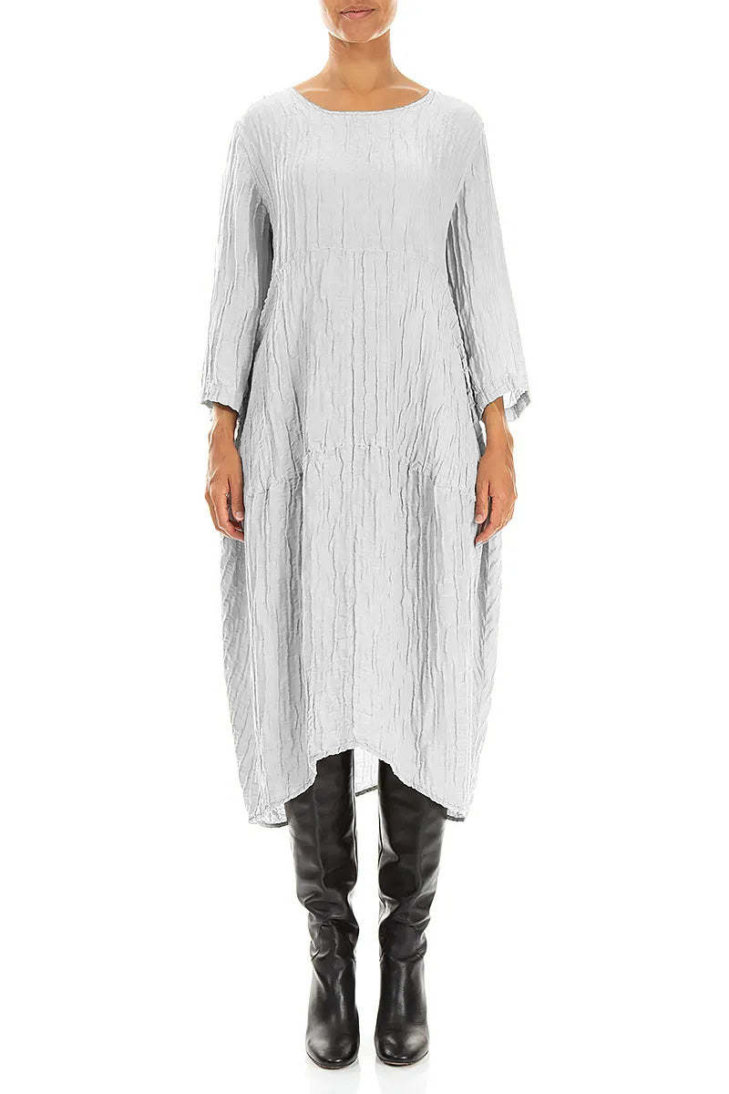 Balloon Crinkled Pearl Grey Silk Linen Dress