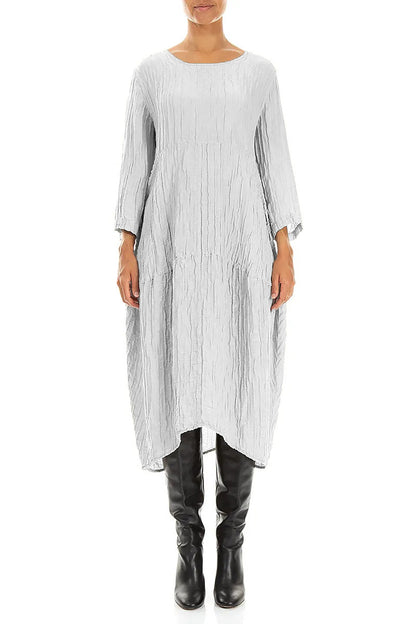 Balloon Crinkled Pearl Grey Silk Linen Dress