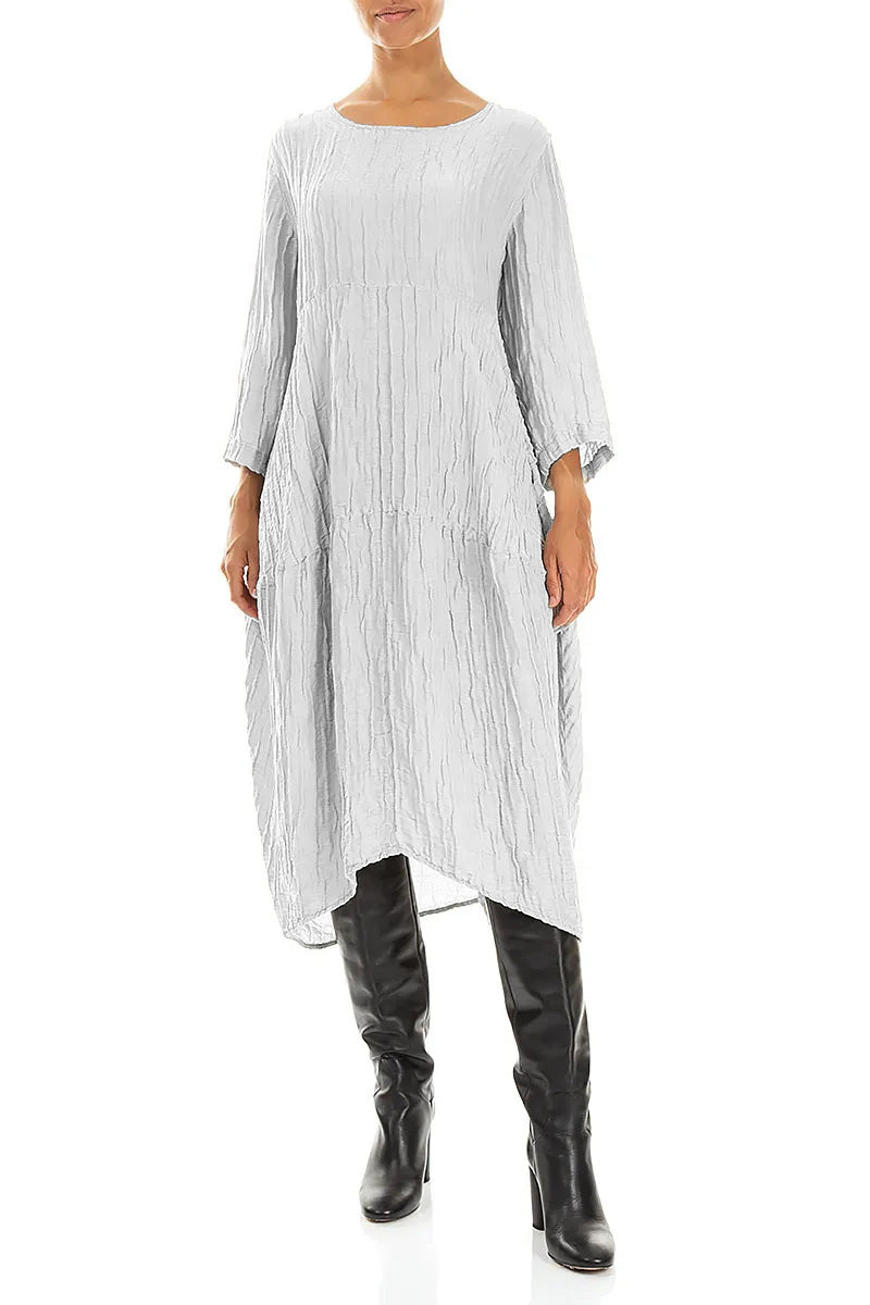 Balloon Crinkled Pearl Grey Silk Linen Dress