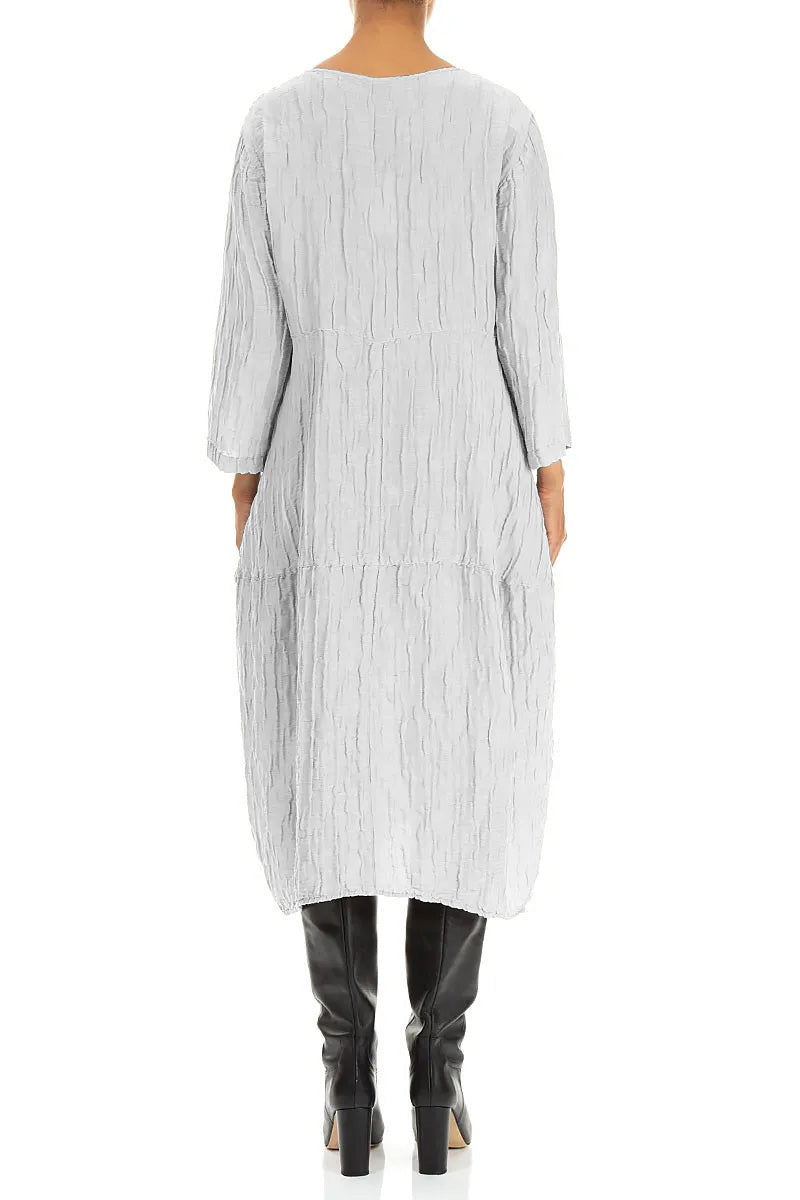 Balloon Crinkled Pearl Grey Silk Linen Dress