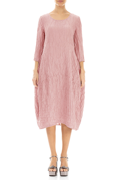 Balloon Crinkled Powder Pink Silk Linen Dress 1