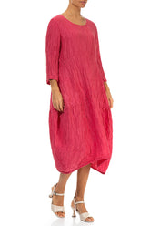 Balloon Crinkled Raspberry Silk Linen Dress 3