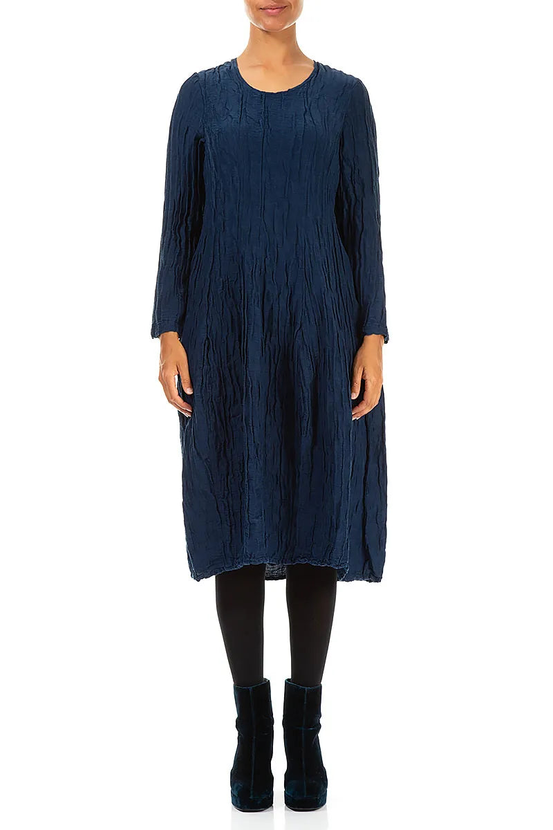 Balloon Crinkled Royal Blue Silk Linen Dress 1