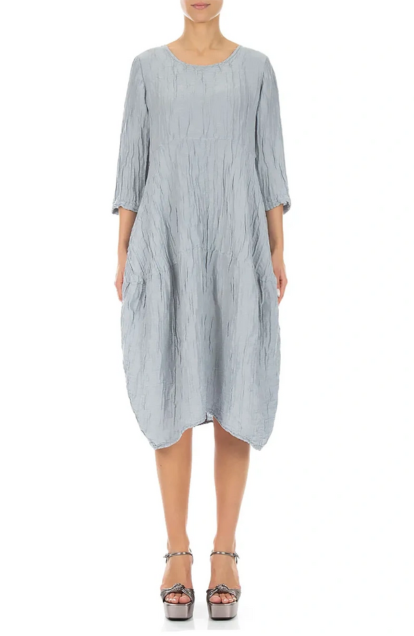 Balloon Crinkled Silver Grey Silk Linen Dress 1