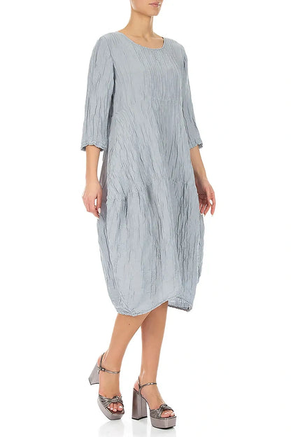 Ballongeknittertes silbergraues Seidenleinenkleid