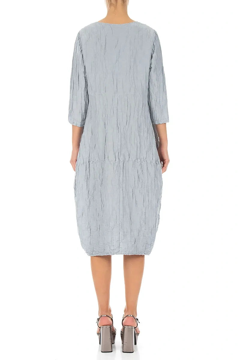 Balloon Crinkled Silver Grey Silk Linen Dress