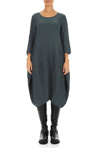 Robe ballon en Soie Lin Froissé ardoise
