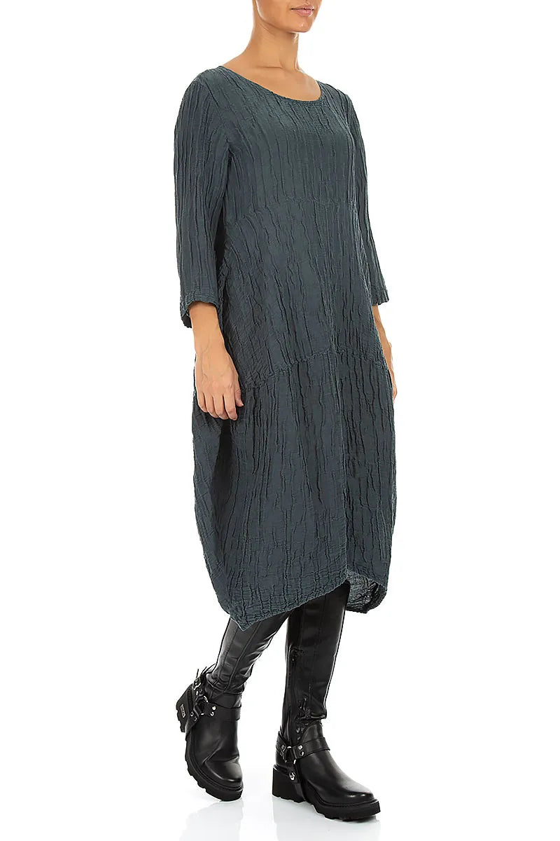 Robe ballon en Soie Lin Froissé ardoise
