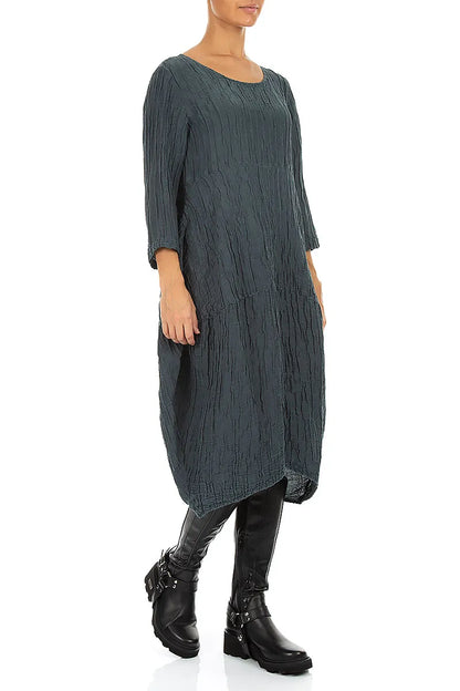 Robe ballon en Soie Lin Froissé ardoise
